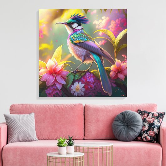 Blue Crested Rainbow Gevleugelde Sunbird Fantasy B Canvas Afdruk (Insitu (Woonkamer))