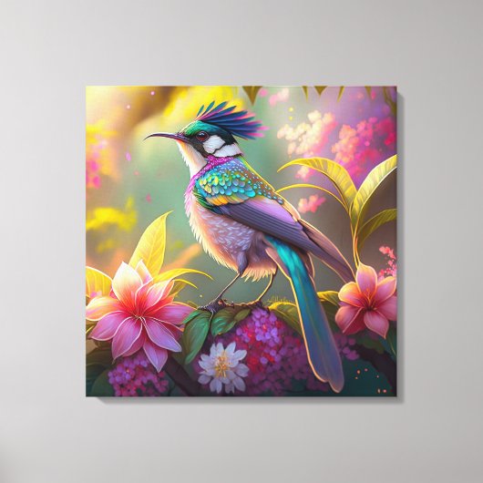 Blue Crested Rainbow Gevleugelde Sunbird Fantasy B Canvas Afdruk (Voorkant)