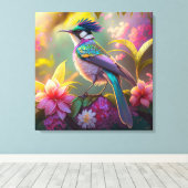 Blue Crested Rainbow Gevleugelde Sunbird Fantasy B Canvas Afdruk (Insitu (Houten vloer))