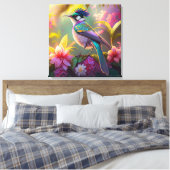Blue Crested Rainbow Gevleugelde Sunbird Fantasy B Canvas Afdruk (Insitu (Slaapkamer))
