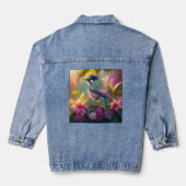 Blue Crested Rainbow Gevleugelde Sunbird Fantasy B Denim Jacket (Achterkant)