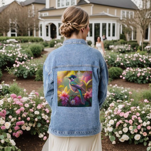Blue Crested Rainbow Gevleugelde Sunbird Fantasy B Denim Jacket (Huwelijk Achterkant)
