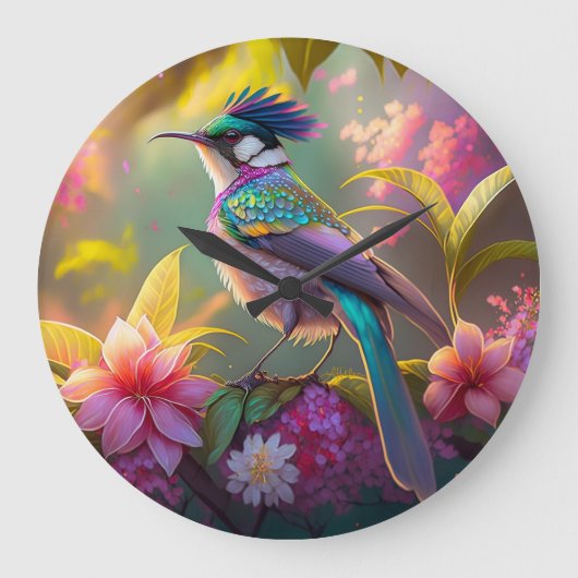 Blue Crested Rainbow Gevleugelde Sunbird Fantasy B Grote Klok (Voorkant)