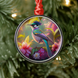Blue Crested Rainbow Gevleugelde Sunbird Fantasy B Metalen Ornament