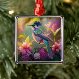 Blue Crested Rainbow Gevleugelde Sunbird Fantasy B Metalen Ornament