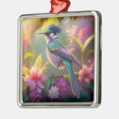 Blue Crested Rainbow Gevleugelde Sunbird Fantasy B Metalen Ornament (Links)