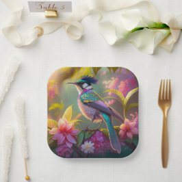 Blue Crested Rainbow Gevleugelde Sunbird Fantasy B Papieren Bordje