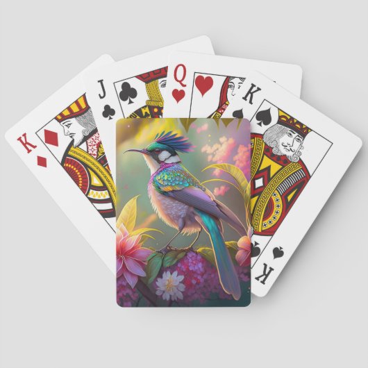Blue Crested Rainbow Gevleugelde Sunbird Fantasy B Pokerkaarten (Achterkant)