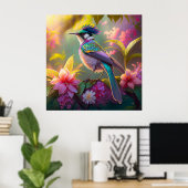 Blue Crested Rainbow Gevleugelde Sunbird Fantasy B Poster (Thuiskantoor)