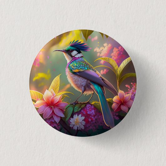 Blue Crested Rainbow Gevleugelde Sunbird Fantasy B Ronde Button 3,2 Cm (Voorkant)