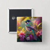 Blue Crested Rainbow Gevleugelde Sunbird Fantasy B Vierkante Button 5,1 Cm (Voorkant /achterkant)