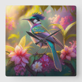 Blue Crested Rainbow Gevleugelde Sunbird Fantasy B Vierkante Klok (Voorkant)