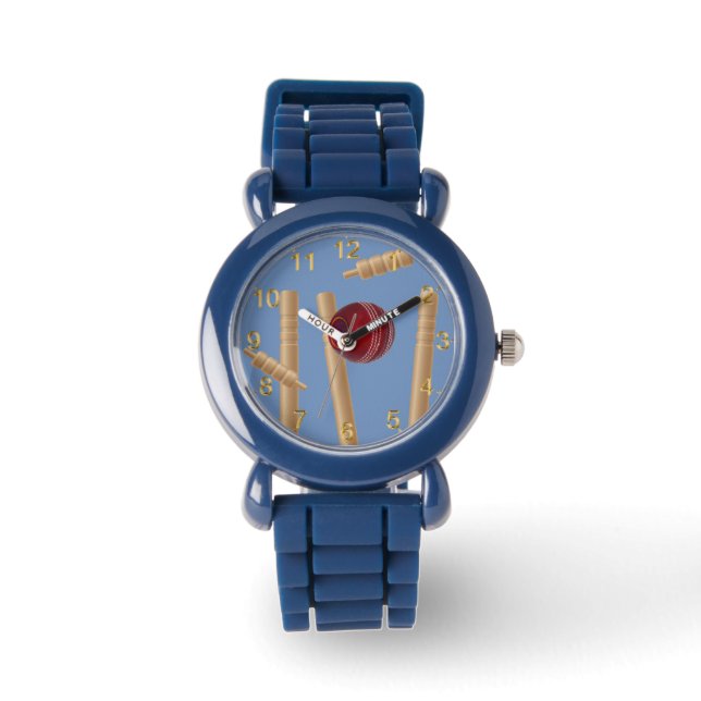Blue Cricket Ball Smashing Stumps, Horloge (Voorkant)