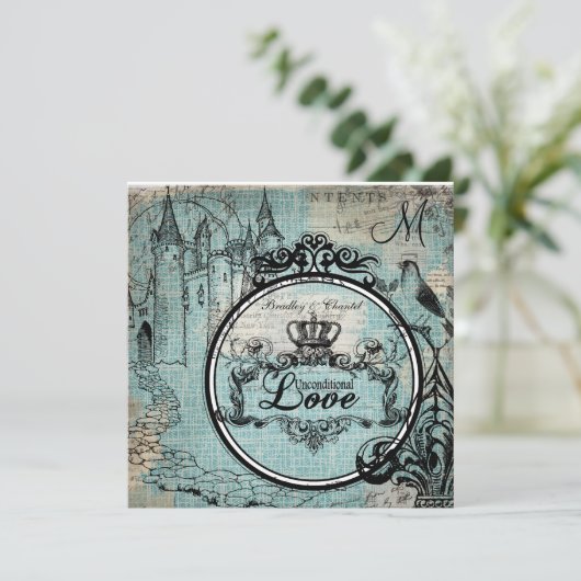 Blue Criss Cross Unconditional Love Wedding Invite Kaart (Staand voorkant)