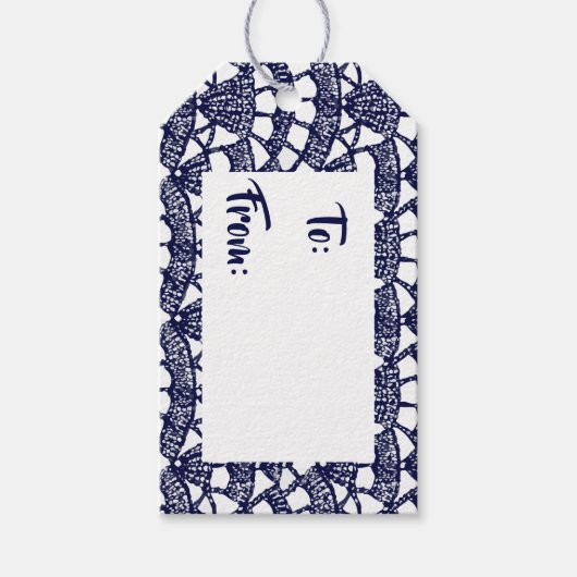 Blue Crochet Stitch Background Cadeaulabel (Voorkant)