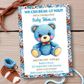 Blue Crocheted Teddy Bear Boy's Baby Shower Kaart