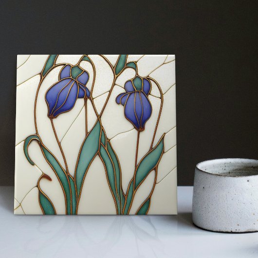 Blue Crocus Wall Decor Art Nieuw Art Deco Cerami Tegeltje