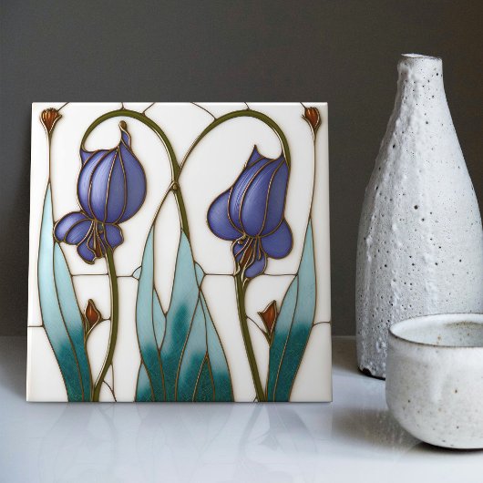 Blue Crocus Wall Decor Art Nouveau Art Deco Tegeltje
