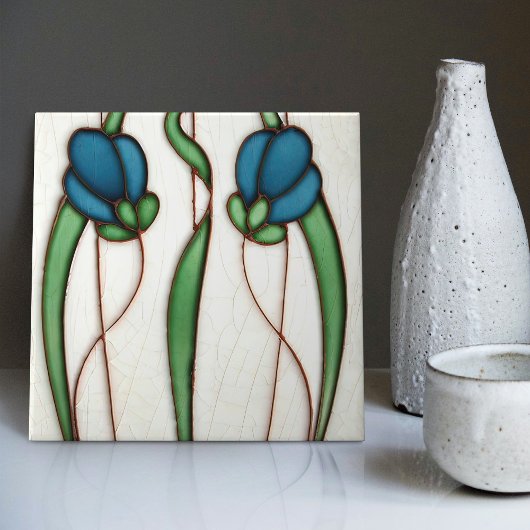 Blue Crocus Wall Decor Art Nouveau Art Deco Tegeltje