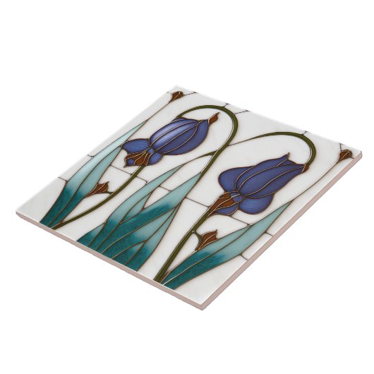 Blue Crocus Wall Decor Art Nouveau Art Deco Tegeltje (Zijkant)