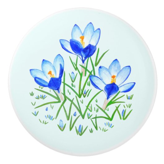 Blue Crocuses Ceramic Pull Keramische Knop (Voorkant)