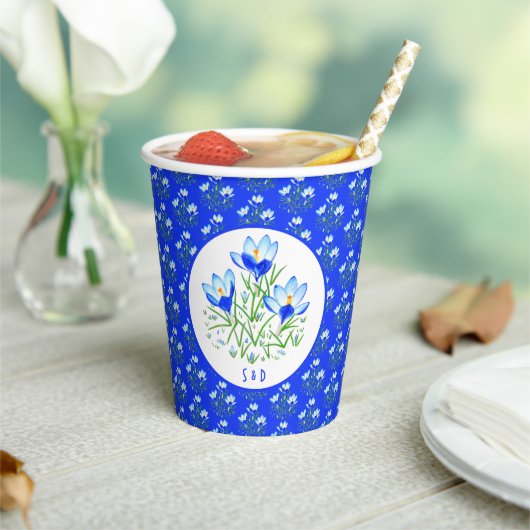 Blue Crocuses Wedding Papieren Bekers (Insitu)