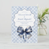 Blue Croquette Bow Invitation Kaart (Staand voorkant)