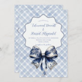 Blue Croquette Bow Invitation Kaart (Voorkant / Achterkant)