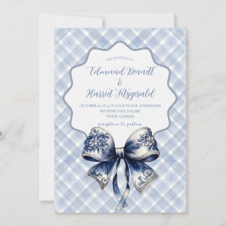 Blue Croquette Bow Invitation Kaart