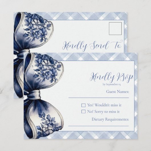 Blue Croquette Briefkaart RSVP-kaart (Voorkant / Achterkant)