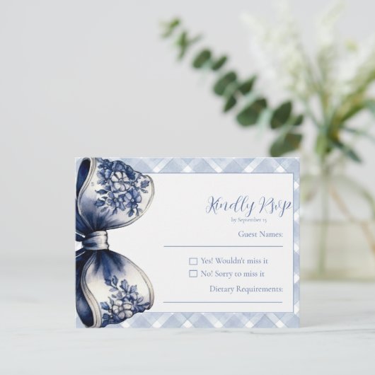 Blue Croquette Briefkaart RSVP-kaart (Staand voorkant)