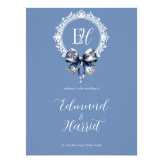 Blue Croquette Geïnspireerd Wedding Welkom Teken Foto Afdruk