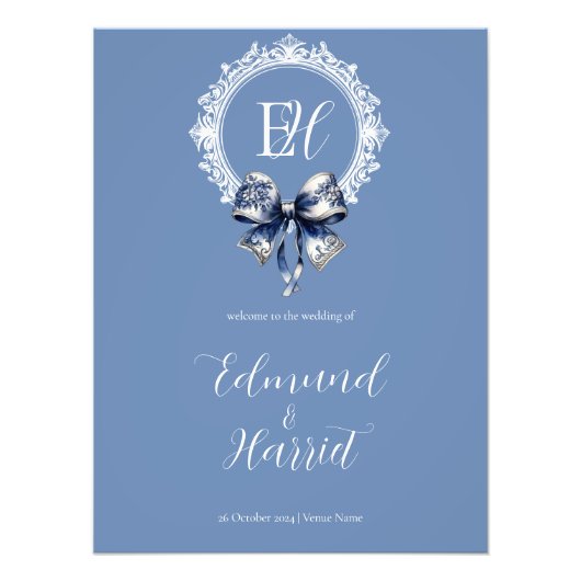 Blue Croquette Geïnspireerd Wedding Welkom Teken Foto Afdruk (Voorkant)