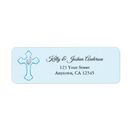 Blue Cross Baby Baptism / Christening Address Etiket