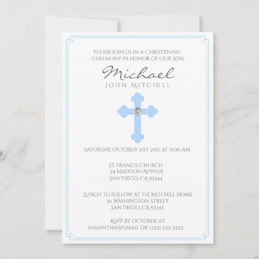 Blue Cross Baptism Christening Ceremony Baby Boy Kaart (Voorkant)