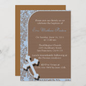 Blue Cross Baptism/Christening Uitnodiging (Voorkant / Achterkant)