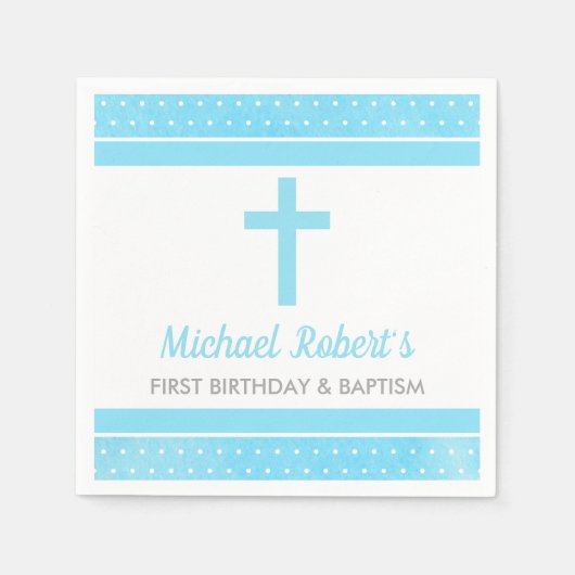 Blue Cross Boy Baby Baptisme First Birthday Servet (Voorkant)