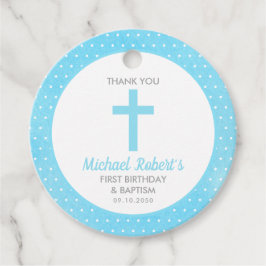 Blue Cross Boy Baptism First Birthday Dank je Bedankjes Labels