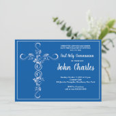 Blue Cross Boy First Heilige Communie Kaart (Staand voorkant)