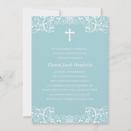 Blue Cross Boys Baptism/Christening Uitnodiging (Voorkant)