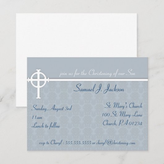 Blue Cross Christening Uitnodigingen (Voorkant / Achterkant)