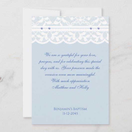 Blue Cross Christian Baptism Photo Thank You Card Bedankkaart (Achterkant)