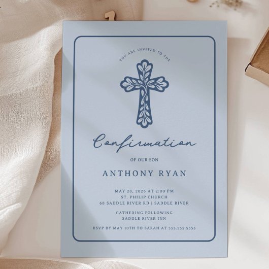 Blue Cross Confirmation Invitation Kaart