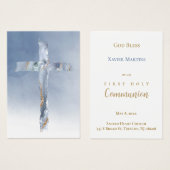 Blue cross First Communion remembrance card Visitekaartje (Voorkant /achterkant)