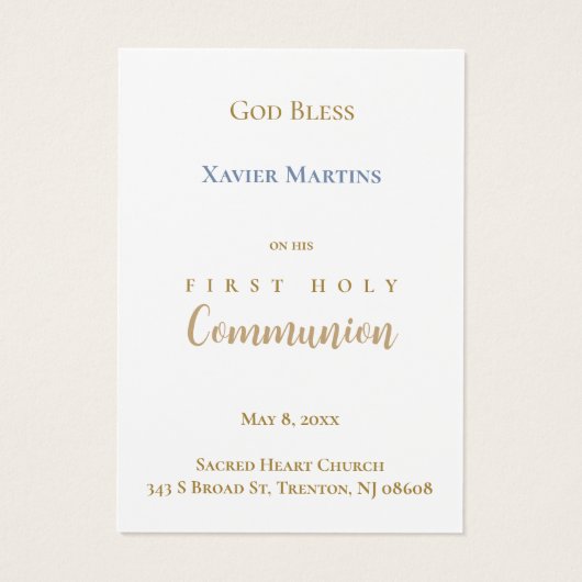 Blue cross First Communion remembrance card Visitekaartje (Achterkant)