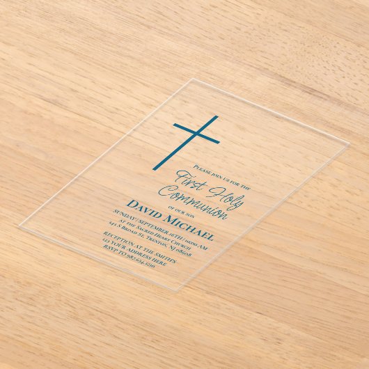 blue cross First Holy Communion boy Acryl Uitnodigingen (Laagn)