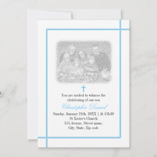 Blue Cross Foto Christening Kaart (Voorkant)