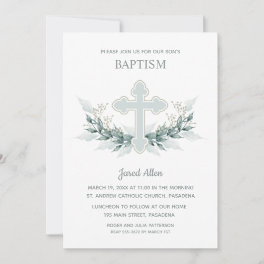 Blue Cross Greenery Baptisme Kaart (Voorkant)