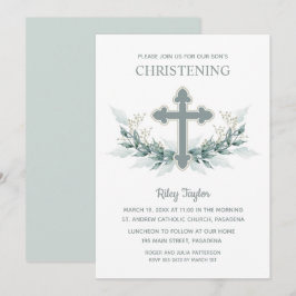 Blue Cross Greenery Christening Kaart