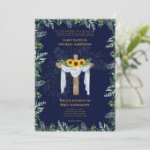 Blue Cross Katholieke Huwelijksmis Bruiloft Kaart (Staand voorkant)